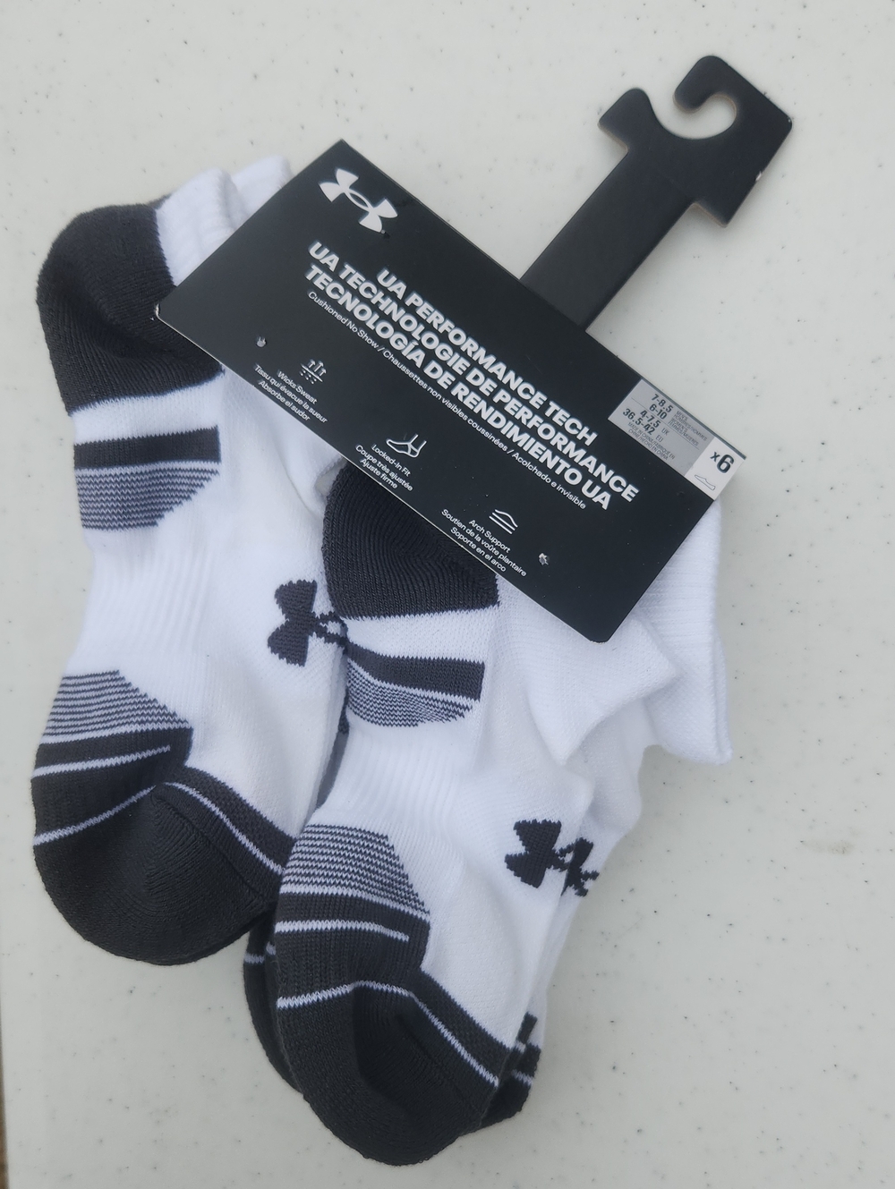 Under Armour White and Black No-Show Athletic Socks - 6 Pack